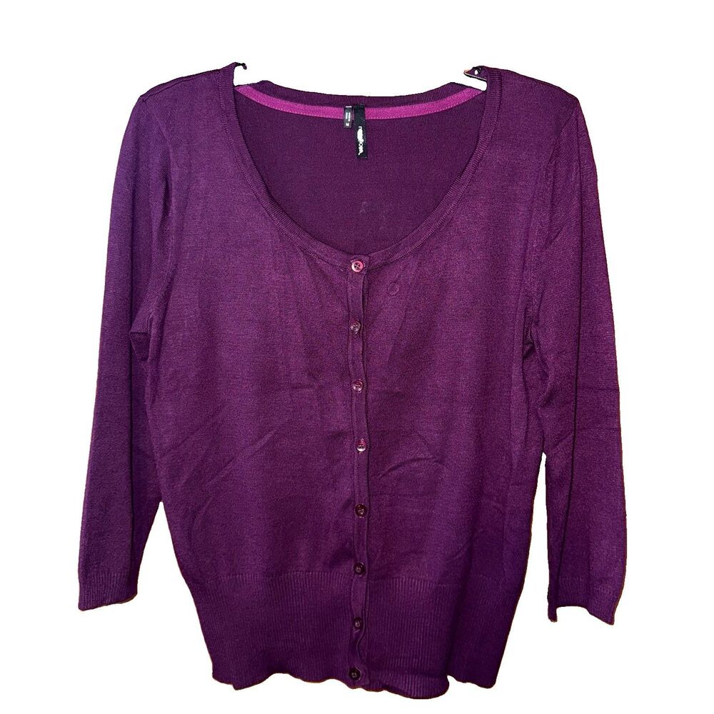 Maurices Purple Scoop Neck Button Front 3/4 Sleeve Cardigan Sweater Medium
